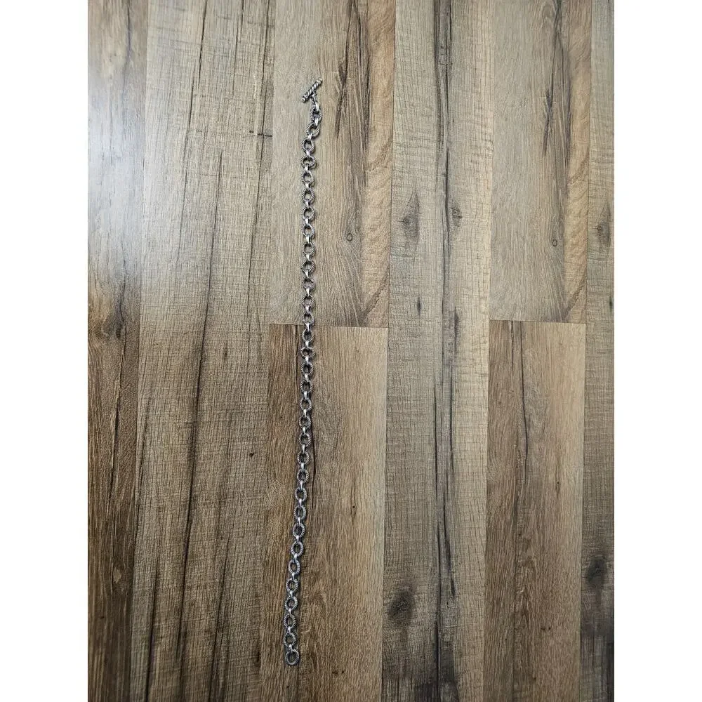 Michelle Albala Sterling Silver Twisted Rolo Cable Chain Toggle Necklace 18in - Picture 8 of 11